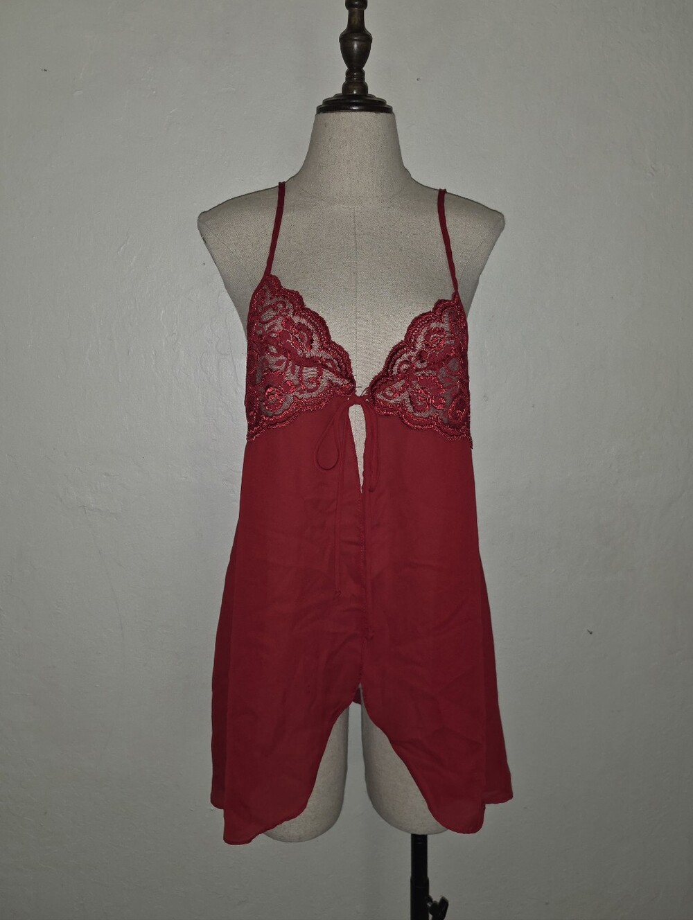 Vintage 1970s 1980s Red Lace & Chiffon Front Tie Camisole Tank Jaclyn Smith